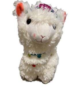 Walgreens White Fluffy Llama Plush with Floral Headband and Colorful Saddle